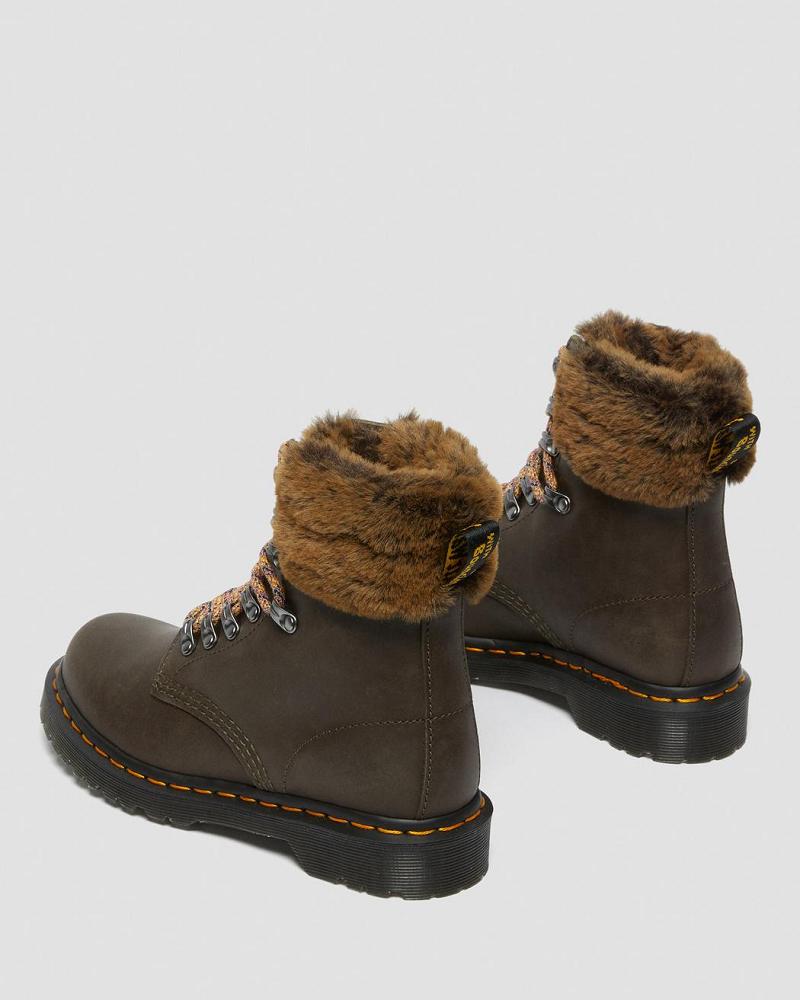 Women's Dr Martens 1460 Serena Collar Faux Fur Lined Winter Boots Grey | AU 277CTV